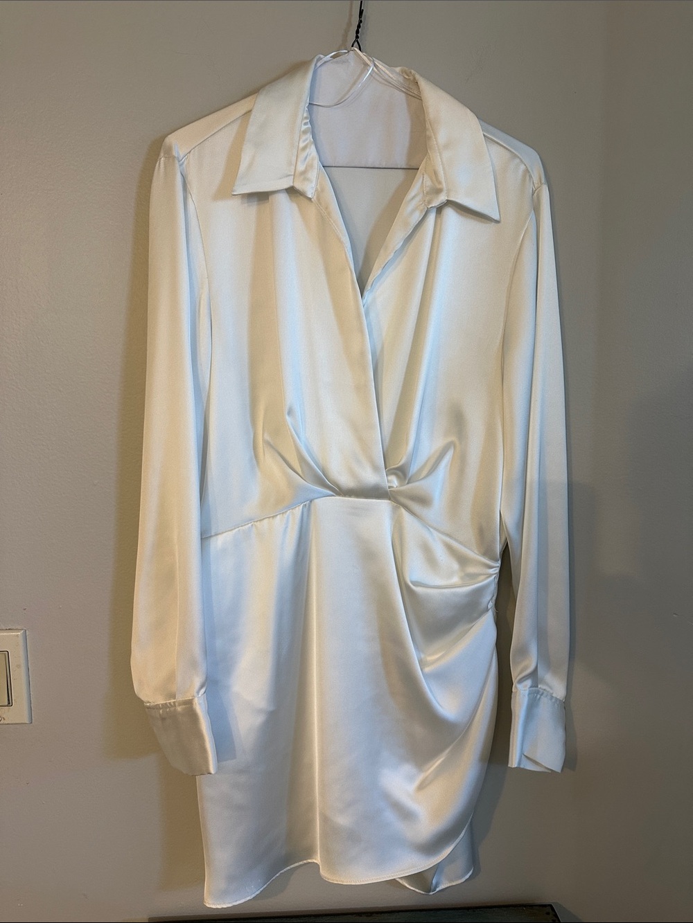 Zara Cream Satin Twist-Front Long Sleeve Tunic